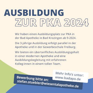 Flyer Ausbildung PKA (m/m/d), Bad Apotheke in Bad Krozingen